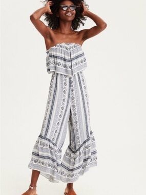 American Eagle Strapless Wide Leg Jumpsuit Summer Beachy Boho Vacation XS